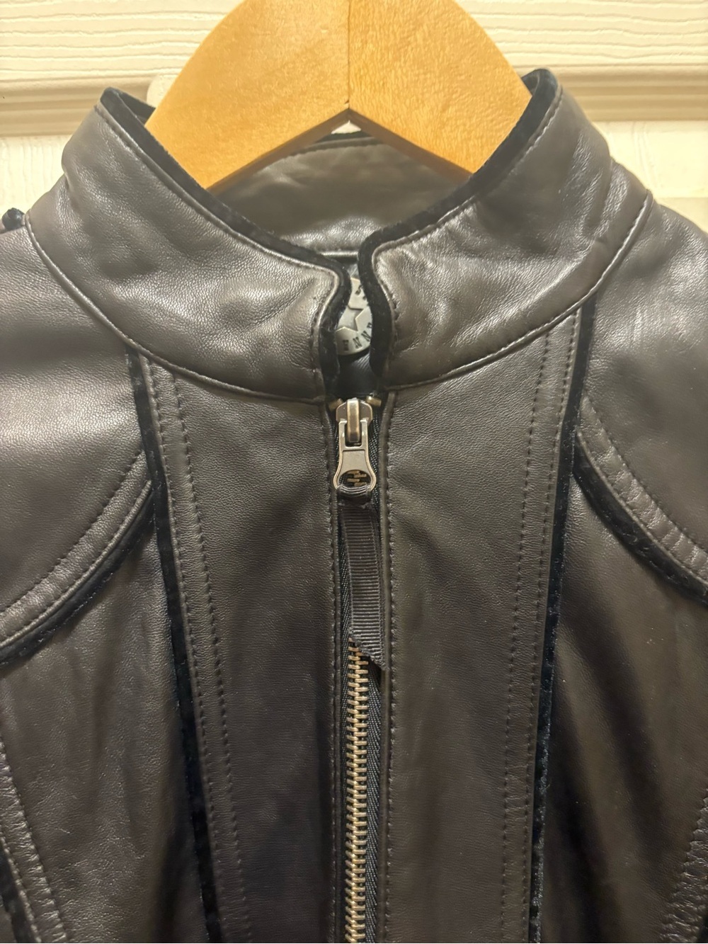 Anna Sui Black 100% Leather Zip Front Jacket Women’s Small Moto Designer - Picture 6 of 16
